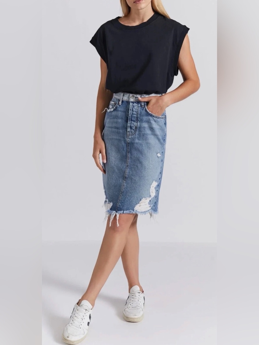 Current/Elliot Two Tone Distressed Denim Skirt, Size 29 NWT! ✨